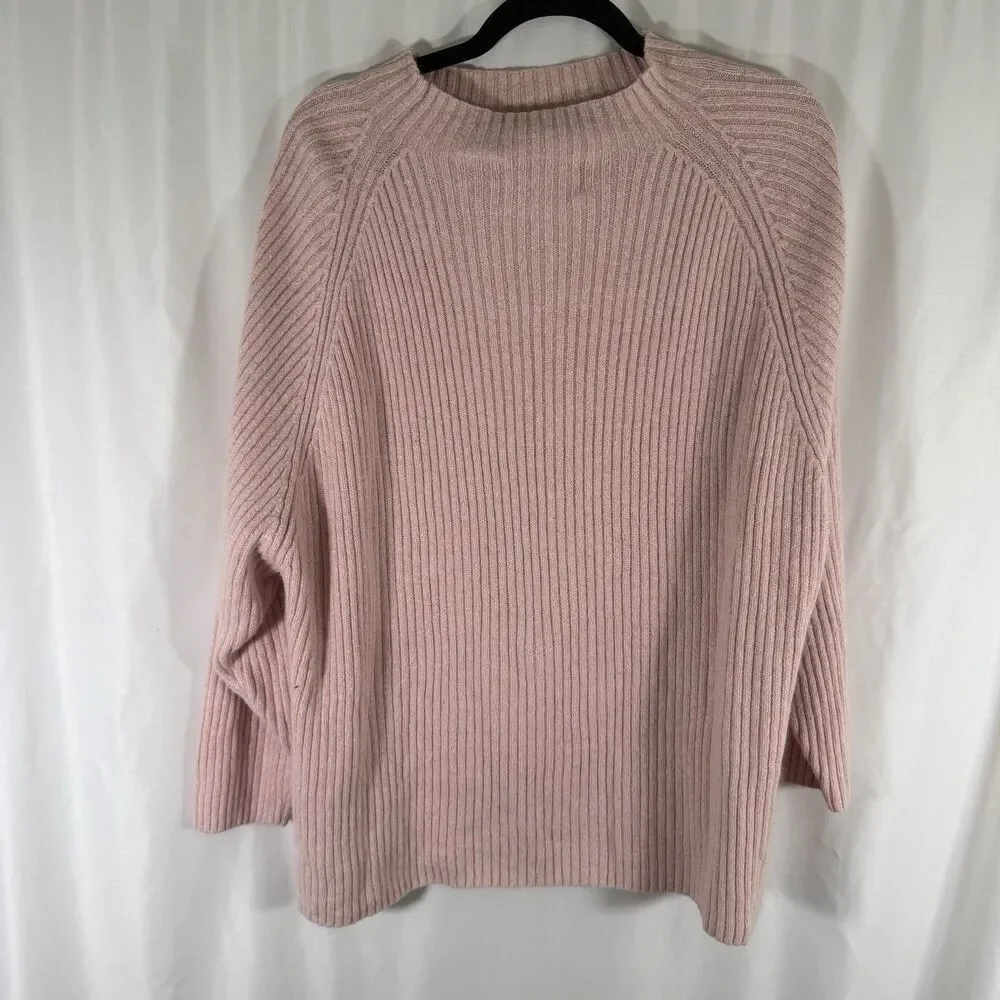 Silk Lore Sweater Women's 3X Pink Ribeed Knit High Neck Ramie Silk Blend